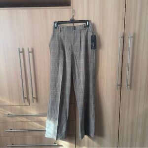 Elegant Tan Plaid Dress Pants